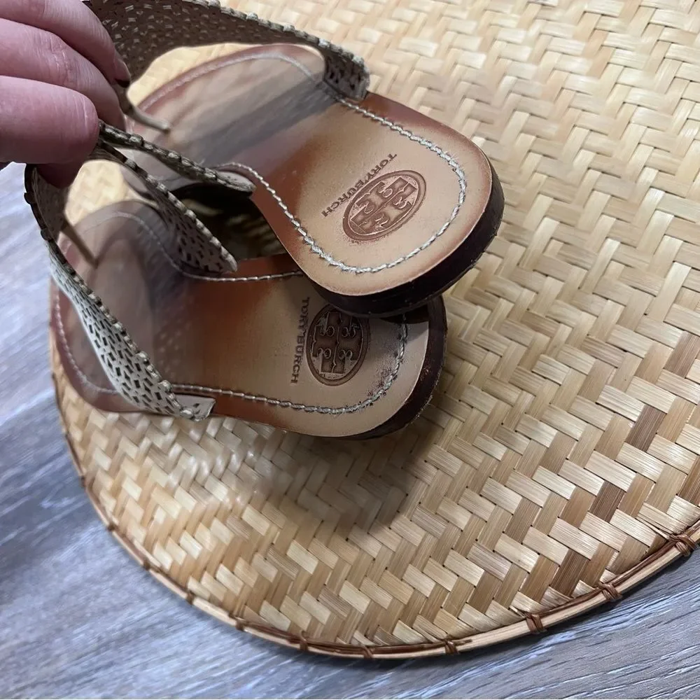 Tory burch roselle flower perforated leather thong‎ sandal